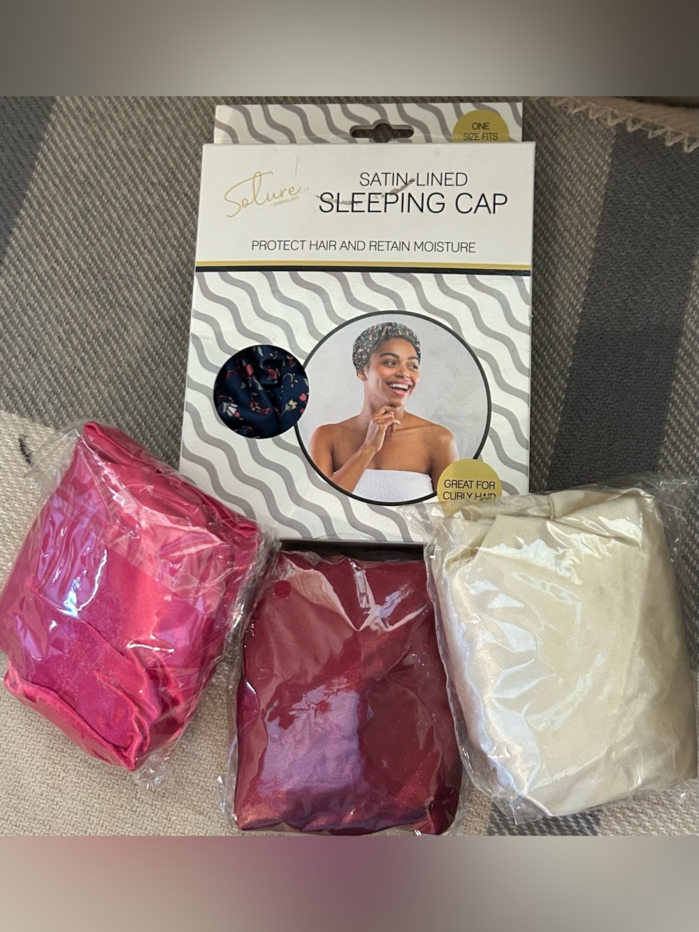 Satin-Lined Sleeping Cap - Pink, Burgundy, Cream